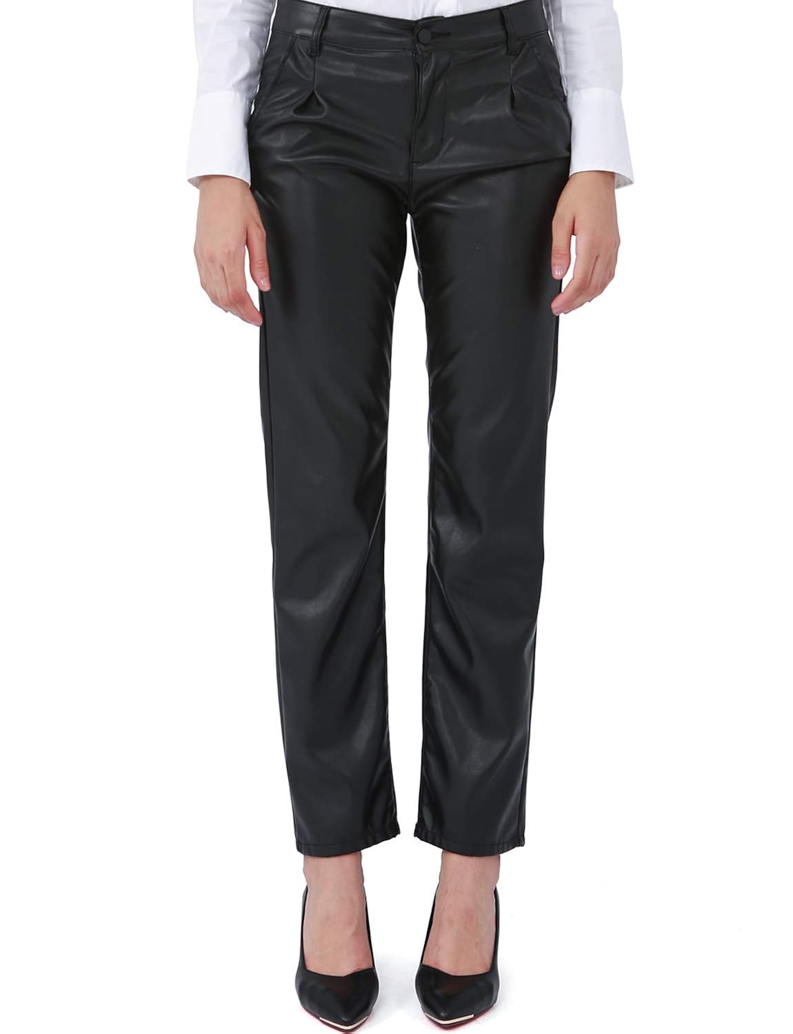 Buy Harsmile Women’s Faux Leather Pants Slim Fit Stretch Double Pleated