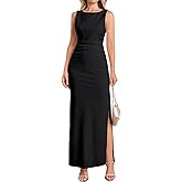 HTZMO Women Elegant Summer Bodycon Maxi Dress Crew Neck Wedding Guest Formal Cocktail Party Long Dresses