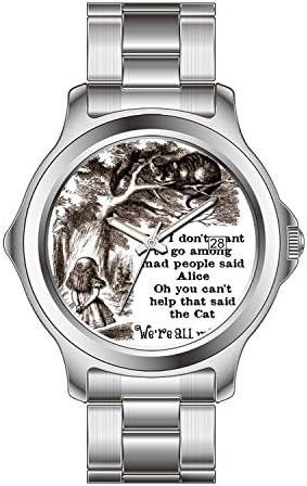 FDC Christmas Gift Watches Women's Fashion Japanese Quartz Date Stainless Steel Bracelet Watch Alice in Wonderland; Cheshire Cat with Alice