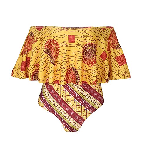 PiePieBuy Women's A-Line Ruffle Off the Shoulder Sexy Swimsuit Swimwear Bikini Bathing Suit (L, Yellow) - Thumbnail 2