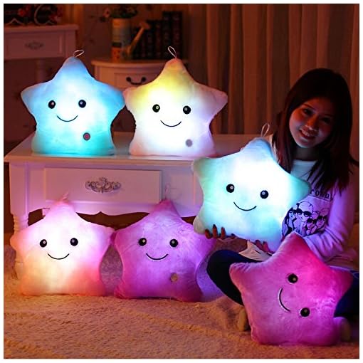 WEWILL Creative Glowing LED Night Light Twinkle Star Shape Plush Pillow Stuffed Toys, Blue