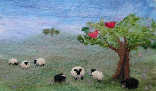 Artfelt sheep landscape picture felt kit, a carefully designed craft kit with everything you need to make a felted picture with tree and birds by Art Felt