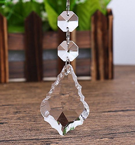 Pack of 12 Clear Crystal Cucurbit Chandelier Prisms Pendants Hanging Galss Crystal Pendants Beads +50pcs Metal Split Ring + 50pcs 14mm Octagonal Beads