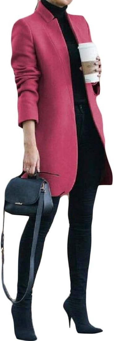 Amazon.com: Mujeres de frente abierto sólido Slim Fit Stand Collar Plus