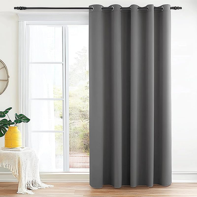 PANOVOUS Extra Wide Blackout Curtain – Thick Room Divider Curtain for Sliding Glass Doors,Thermal Insulted Eyelet Curtains for Privacy, Single Panel 80W x 84L Inch,GREY