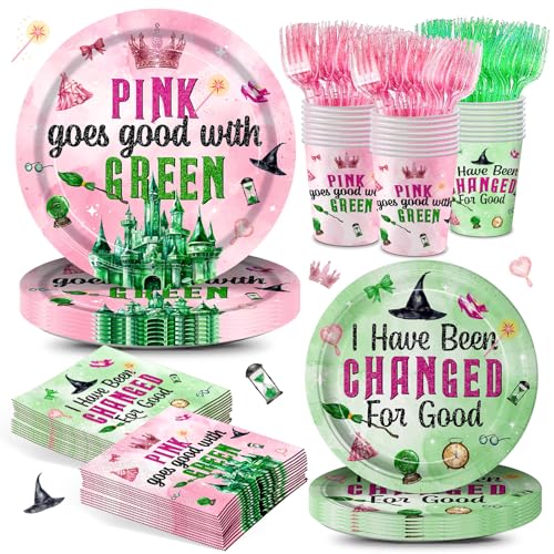 120pcs Halloween Party Decorations Pink Goes Good with Green Plates Napkins Disposable Tableware Set Paper Cups for Girls Birthday Party Supplies Severs 24 Guests