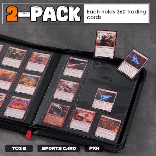 ProCase 2 Pack 360 Pockets Trading Card Binder, Collection Binder for Sports Cards with Clear Window, 3.88"x2.72" Card Holder for TCG, MTG, YuGiOh with Slip-in Labels -2Black