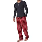 DOCKERS Men's Pajama Sets, Plaid PJ Pants for Men Lounge Set Long Sleeve Shirt Plaid Bottoms