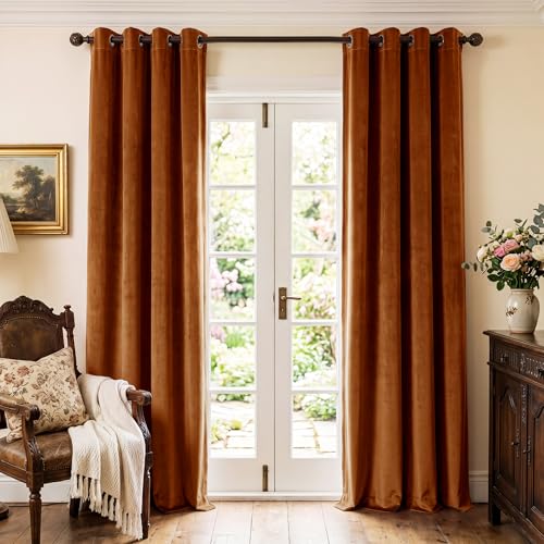 StangH Burnt Orange Velvet Rideaux - 244,8 cm de Long, bloquant la lumiere, Isolation Thermique, Rideaux de Porte coulissante pour Salon, arriere-Plan de Vacances, l 52 x L 96 cm, 2 Panneaux