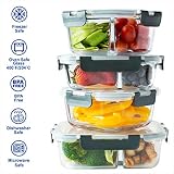 Orii GFS6608 4 piece 4pc Glass Food Storage Compartment Containers with Lids, Multiple, Charcoal Grey