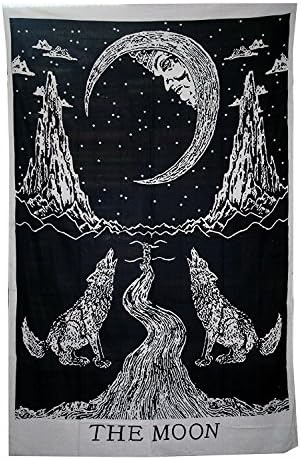 Reet Crying Wolf Twin Tapestry Of The Moon Tapestry, Moon Wall Tapestry, Bohemian Twin Bedding, Wall Tapestries (black)