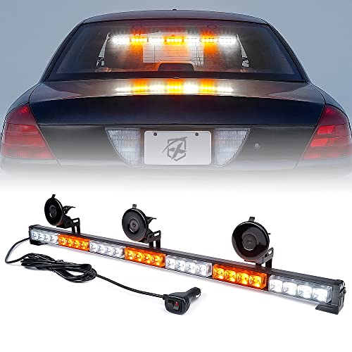 Xprite 31.5 Inch LED Strobe Traffic Advisor Light Bar 21 Flashing Caution Patterns Directional Chase Lightbar w/Suction Cup Mount for Emergency Construction Vehicles Trucks SUV UTV, White Amber