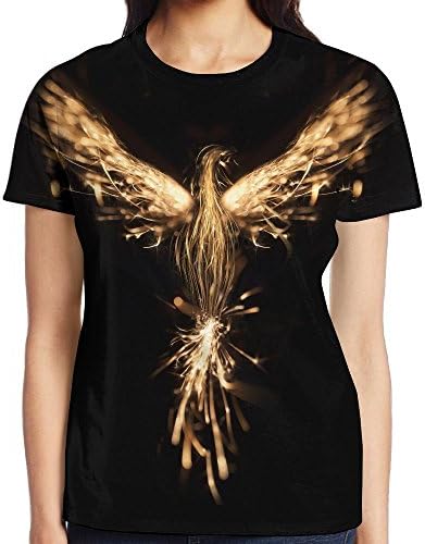 Linjiu Burning Bird Phoenix Isolated On Black Background Females T-Shirt