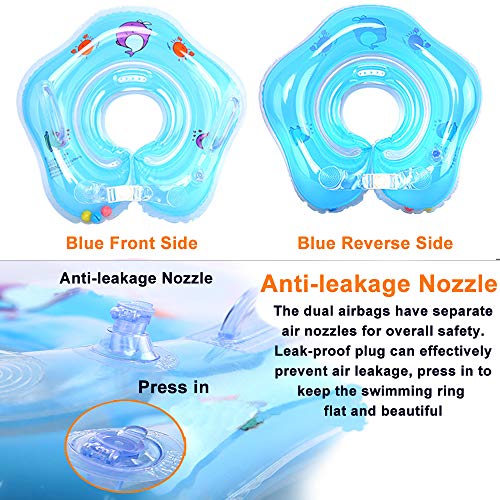 Baby Swimming Neck Float Ring, 2019 Thicken Kids Swim Ring with Inflatable Double airbag Summer Water Sport Bathtub Pool Toys for Infant Toddler Swim Trainer 0 Months to 18 Months (Baby Ring Blue)