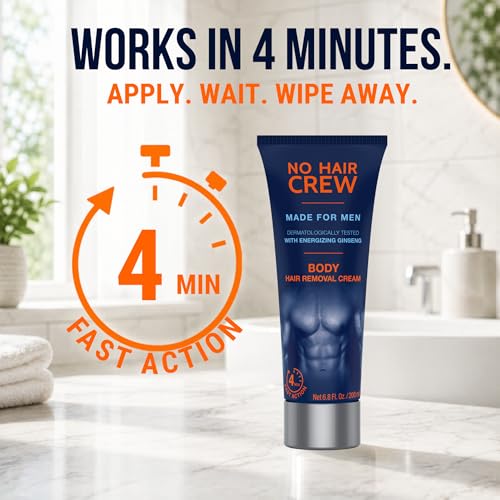 No Hair Crew Body At Home Hair Removal Cream for Manscaping Unwanted Hair with Energizing Ginseng, Premium Depilatory, Painless & Flawless, Made for Men, 200ml