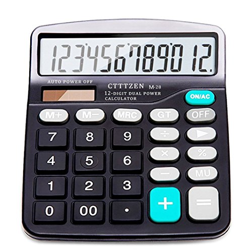 Calculator,12-Digit Solar Battery Basic Calculator,Solar Battery Dual Power with Large LCD Display Office Calculators by CloudWave (Black002) (Black002)