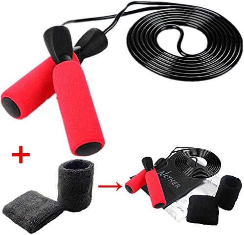 Nother Jump Rope Adjustable under Bearing Jumping Rope with a pair of WristBands and a Carrying Case for Men Women and Kids (red)