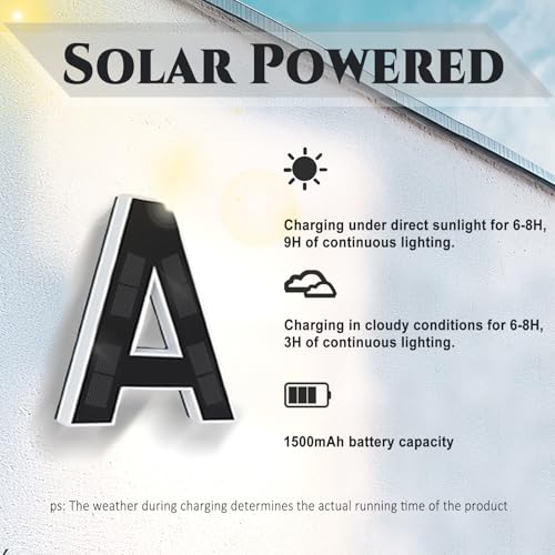 CARPESUN Solar House Number Illuminated for Outdoor Use Waterproof Illuminated House Number Sign Solar House Number Light Black Large - Height 23 cm (5-Black, 23 cm)
