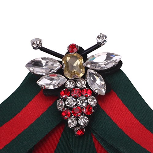 Kercisbeauty Lady Girl Bee Crystal Circle Leaf Bow tie Choker Necklace with Rhinestones Stripe Necktie Corsage Brooch Chiffon Choker Necklace Blouse Collar Bowknot Graduation Ball (Blue) - Thumbnail 5