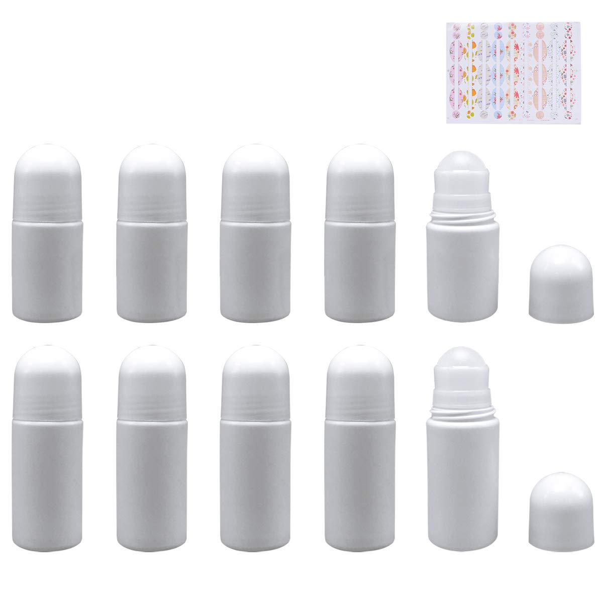 10 Pcs Deodorant Bottles, 1.69 fl oz and 1fl oz Empty Refillable Plastic Roller Bottles for Homemade Natural Deodorant Repellent Moisturizer DIY Container with Roller Ball and Writable Stickers