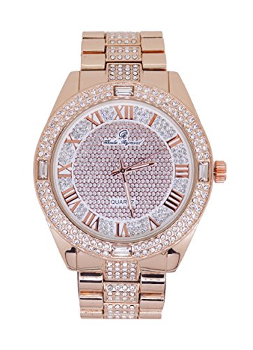 Bling-ed Out Rich and Famous Easy Reader Dial Hip Hop Mens Watch and Matching Bling Bling ID Style Designer Link Bracelet - 8546B Rose Gold