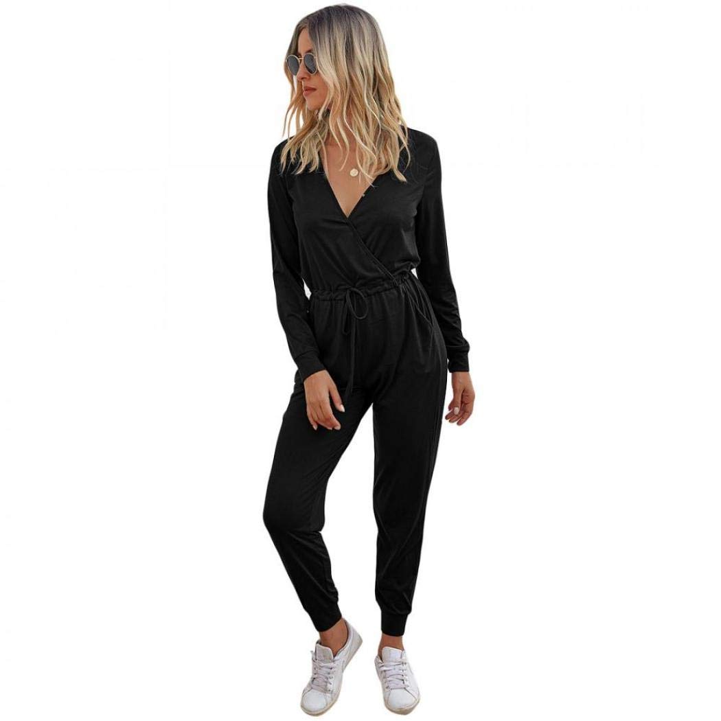 Buy Women\'s Jumpsuit Casual Long Sleeves Overall Sexy V Neck