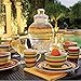BrylaneHome Santa Fe 16-Piece Hand-Painted Colorful Multi Stripe Southwestern Fiesta Stoneware Dinnerware Set (Service for 4) Dinner Dessert Plates Bowls Saucers Mugs Cups - Multi Stripe