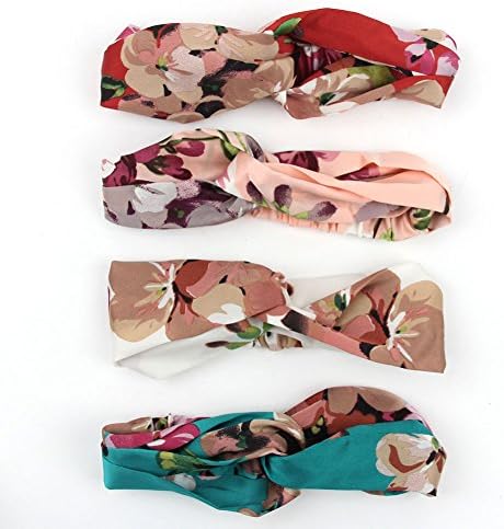 Women Girl Flower Floral Print Hairbands Turban Cross Twist Knot Elastic Headband Wrap Headwear Hair Band Accessories 4 pieces/lot