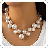 Chunky Gold Bead Necklaces for Women Thick Bold Necklace Gold/Silver/Pearl Statement Choker Necklaces Punk Big Ball Necklace Jewelry