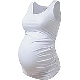 BHOME Maternity Tank Tops for Women Ruched Sleeveless Basic Tops Layering Maternity Shirt Vest Pregnancy Tee