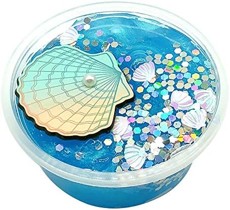 Softmusic Slime & Putty Toys,Colorful Shell Sequins Crystal Slime Putty Soft Squishies Anti-Stress Kids Adults Toy - Blue 100ml