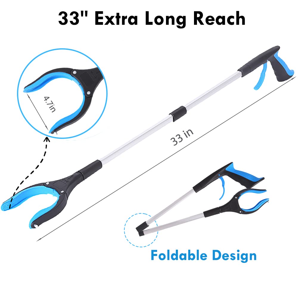 2-Pack Grabber for Elderly, 33 Inch Long Picker Upper Grabber for Elderly, Arm Extender Grabber, Foldable Pick Up Grabber Stick, Trash Pickers, Trash Picker Upper, Grab It Reaching Tool