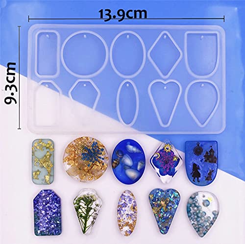 Jatidne 2pcs Resin Necklace Moulds for Resin Casting Silicone Pendant Moulds with Necklace Cord and Pendant Clip for Jewellery Making DIY Resin Craft Starter Kit