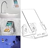 House Ur Home Updated Stronger Bathtub & Shower Cell Phone Case Stand Holder Caddy Tray Mount Two Powerful Strong Suction Cups Phones I Phone Galaxy. Clear Acrylic One Year Warranty