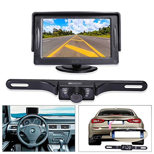 Noiposi Backup Camera and Monitor kit for Car Universal Waterproof Night Vision Linsence Plate Rear view Camera and 4.3