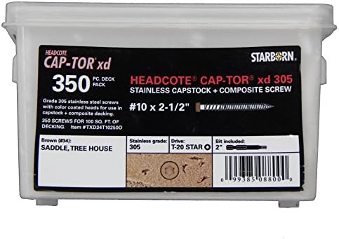 Deckfast CAP-TOR xd Headcote Stainless Steel Grade #305 350 Pack #10 2-1/2" Screws (Brown (#34) Matches Trex Saddle &amp; Tree House)