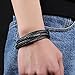Ostan Mens Bracelet Stainless Steel Braided Real Leather Braid Bracelet Bangle Leather Cord For Men