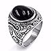 Retro Black Onyx Rings for Men Women, Oval Black Stone Ring Stainless Steel Vintage Mens Jewelry, Size 8-15