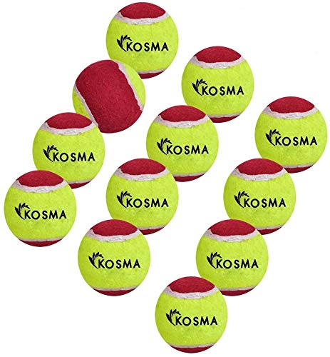 Kosma Pack of 12 Tennis Ball | Training Ball for Dogs, Super Bounce, Perfect for Begginer Cricket Training Practice - Colour: Red/yellow