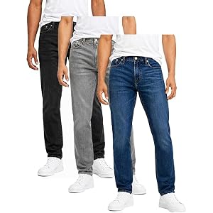Galaxy by Harvic Mens Jeans 3-Pack Flex Stretch Slim Straight Pants - 5 Pocket Comfort Stretch Jeans for Men, Sizes 30-42