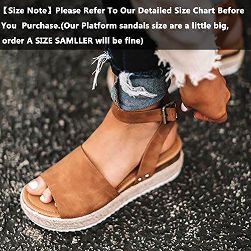 Joywow Women Sandals Casual Espadrilles Sandals Open Toe Platform Strappy Studded Wedge Buckle Ankle Strap Mid Heel Sandals (8 M US, C Brown Women Sandals) - Thumbnail 3