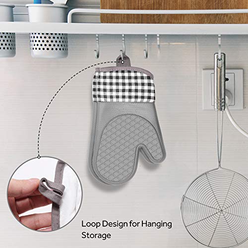 PHOEBE Oven Mitts, Silicone Heat Resistant Oven Gloves with Internal Protective Cotton Layer,Non-Slip Insulated, Flexible, Soft Oven Mitt for Cooking,BBQ, Grilling, Baking