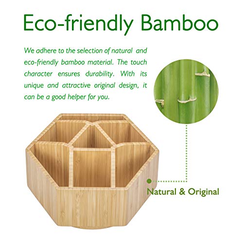Bamboo Rotating Makeup Organizer, 360 Degree Spinning Cosmetic Storage with 7 Sections for Lipsticks, Eyeliners, Eyebrow Pencils, Jewelries, Hair Accessories, Skin Care Products and More.