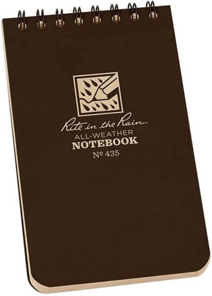 Rite in the Rain Waterproof Paper Universal Pocket Top Wire Bound Spiral Notebook Brown 100 Pages 50 Sheets Imperial & Metric Ruler Universal Pattern 3 x 5 Inch