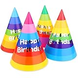Rainbow Cone Party Hats for Kids & Adults - 12 Pack, 8 inch - Perfect for Birthday Parties & Classroom Decorations