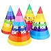 Rainbow Cone Party Hats for Kids & Adults - 12 Pack, 8 inch - Perfect for Birthday Parties & Classroom Decorations