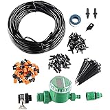 Yescom 82 ft DIY Micro Drip Irrigation System Kit with Timer Atomizing Nozzle Automatic Watering 1/4" Tubing Hose