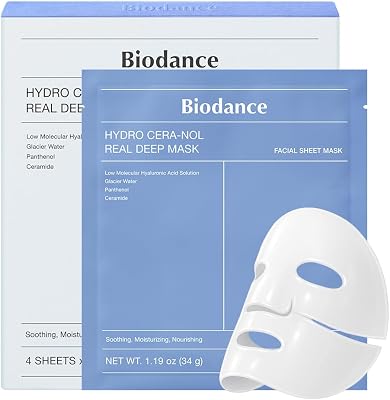 Hydro Cera-nol Real Deep, Masque Visage Hydrogel, Masque de Nuit Hydratant et Apaisant, Soin Après-Soleil, K-Beauty Coréenne, 4 Masques