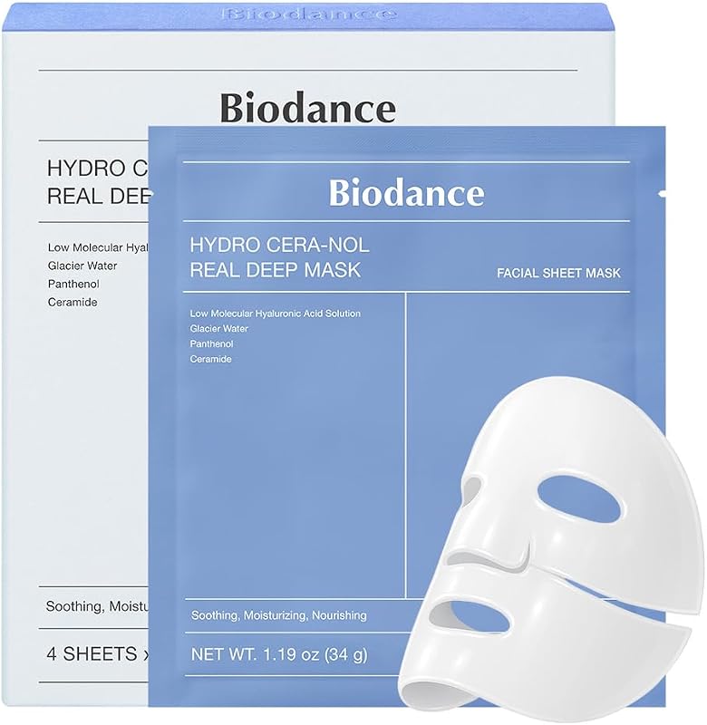 Hydro Cera-nol Real Deep, Masque Visage Hydrogel, Masque de Nuit Hydratant et Apaisant, Soin Après-Soleil, K-Beauty Coréenne, 4 Masques