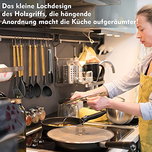10 Stück Silikon Küchenhelfer Set, Hitzebeständig Küchenutensilien BPA Antihaft Hitzebeständiger Holzgriff Schaber Silikonspatel Set Küchenbackwerkzeuge (Schwarz)